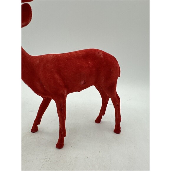 Vintage Red Flocked Reindeer Buck Deer Christmas Decor Plastic - Picture 6 of 16